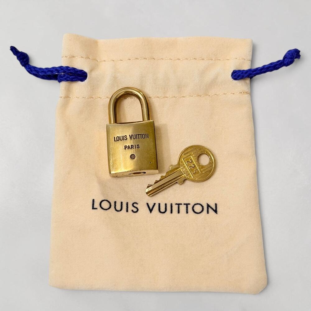 Louis Vuitton Vintage 1980s Brass Padlock Lock Key #225 LV Luggage Bag Charm